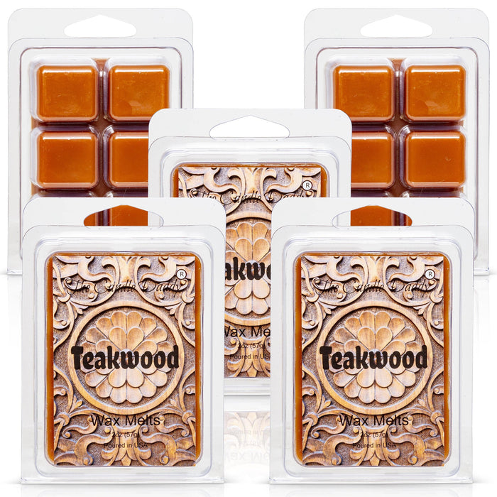 5 Pack - Teakwood - Rustic, Earthy, Sweet Scented Melt- Maximum Scent Wax Cubes/Melts - 2 Ounces x 5 Packs = 10 Ounces - The Candle Daddy