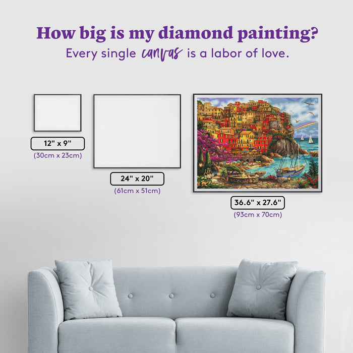 Diamond Painting A Beautiful Day at Cinque Terre 36.6" x 27.6″ (93cm x 70cm) / Square with 57 Colors including 2 ABs / 102,213
