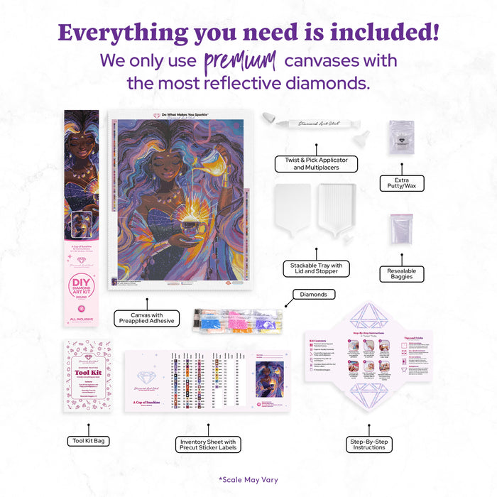 Diamond Painting A Cup of Sunshine 22" x 28" (55.6cm x 70.7cm) / Round with 61 Colors including 3 ABs and 5 Fairy Dust Diamonds / 51,914