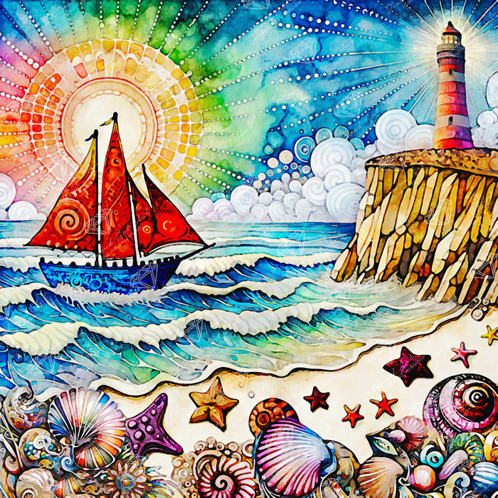 Diamond Painting A Fine Day for Sailing 25.6" x 25.6" (65cm x 65cm) / Square with 57 Colors including 4 ABs and 4 Fairy Dust Diamonds / 68,121