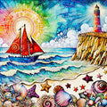 Diamond Painting A Fine Day for Sailing 25.6" x 25.6" (65cm x 65cm) / Square with 57 Colors including 4 ABs and 4 Fairy Dust Diamonds / 68,121