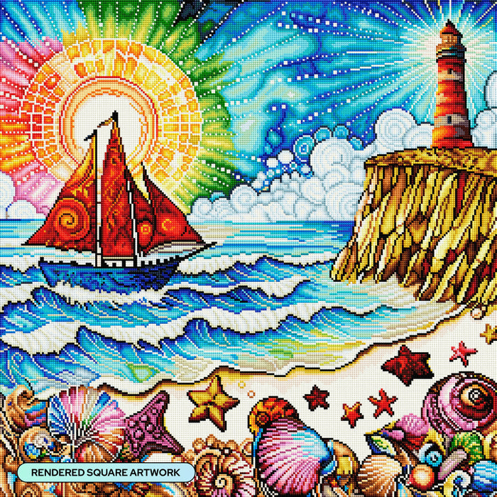 Diamond Painting A Fine Day for Sailing 25.6" x 25.6" (65cm x 65cm) / Square with 57 Colors including 4 ABs and 4 Fairy Dust Diamonds / 68,121