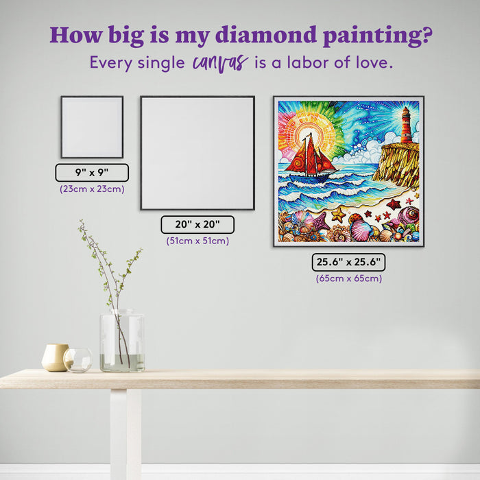 Diamond Painting A Fine Day for Sailing 25.6" x 25.6" (65cm x 65cm) / Square with 57 Colors including 4 ABs and 4 Fairy Dust Diamonds / 68,121