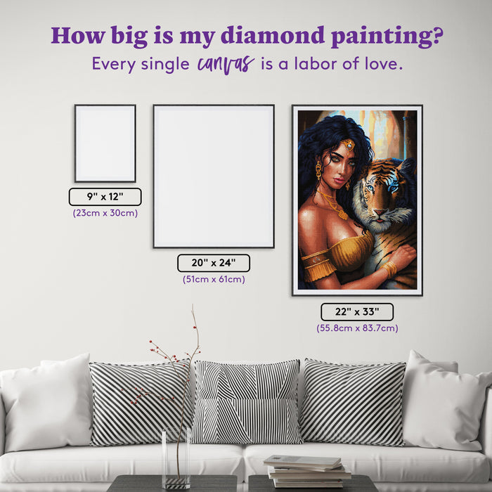 Diamond Painting A Goddess and Her Tiger 22" x 33" (55.8cm x 83.7cm) / Square with 78 Colors including 3 ABs and 3 Fairy Dust Diamonds / 70,205