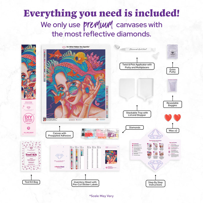 Diamond Painting A Kind of Magic 20" x 23" (50.7cm x 58.8cm) / Round With 40 Colors Including 3 ABs and 1 Electro Diamonds / 38,010