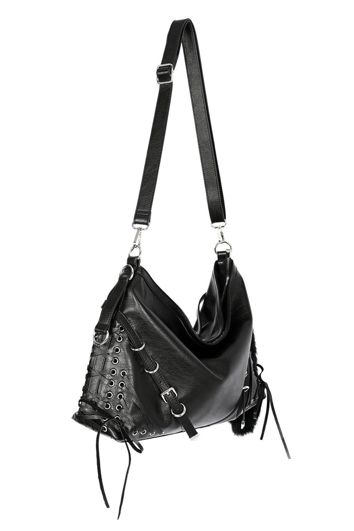 eyelet black large slouchy bag