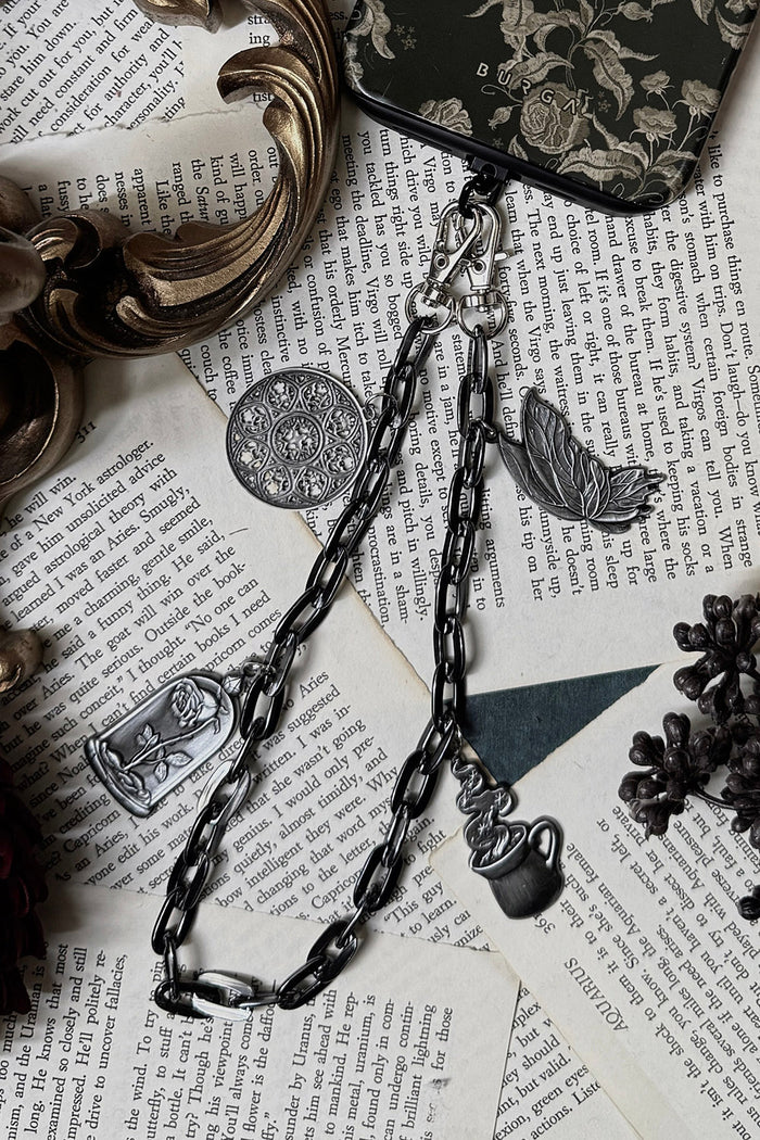 gothic phone strap with butterfly charm