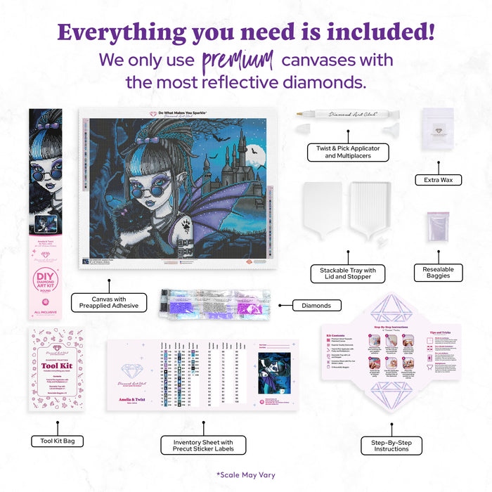 Diamond Painting Amelia & Twixt 28" x 22" (70.6cm x 55.8cm) / Round with 42 Colors including 2 ABs and 1 Glow-in-the-dark diamond and 2 Fairy dust diamonds / 50,148