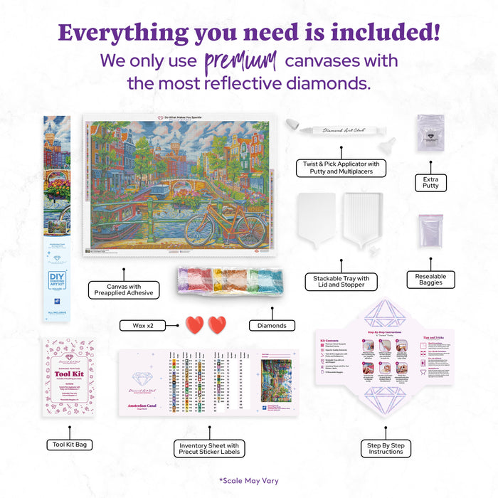 Diamond Painting Amsterdam Canal 38.6" x 27.6″ (98cm x 70cm) / Square with 65 Colors including 4 ABs / 107,476