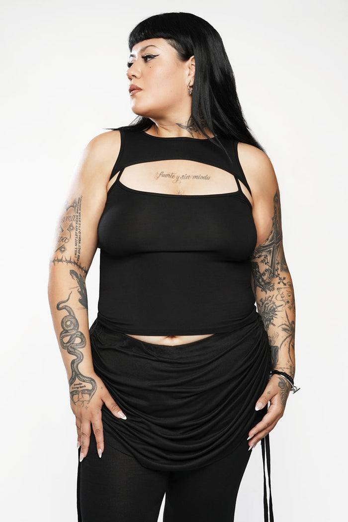 black rayon gothic cut-out tank top