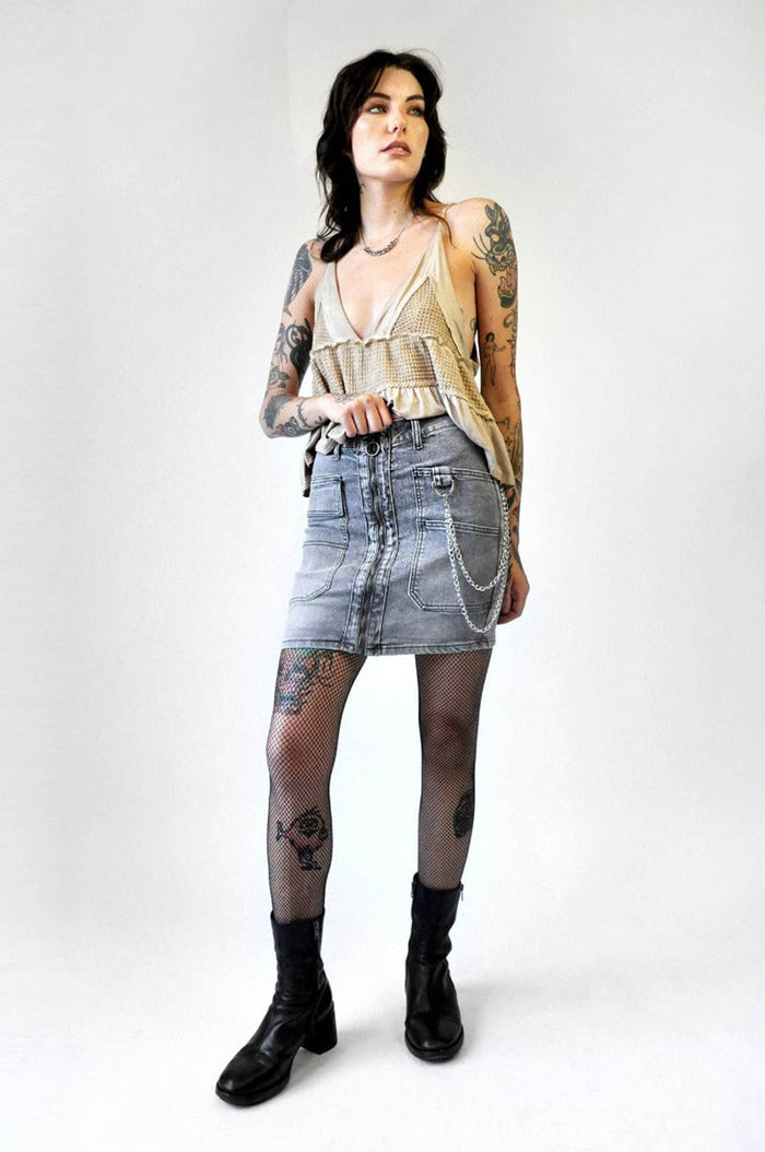 womens sustainable ethical fishnet thigh high garter stockings with attached garter bands that won't roll down