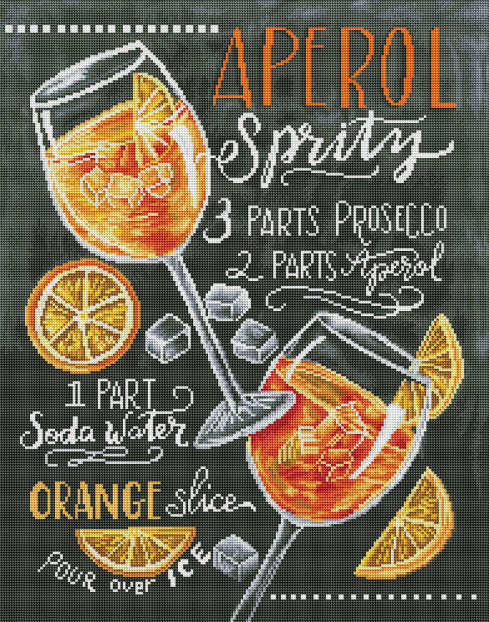 Diamond Painting Aperol Spritz 21.7" x 27.6″ (55cm x 70cm) / Round With 26 Colors Including 1 AB / 48,360