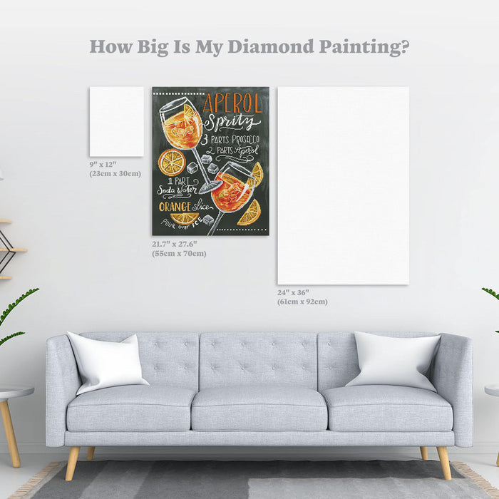 Diamond Painting Aperol Spritz 21.7" x 27.6″ (55cm x 70cm) / Round With 26 Colors Including 1 AB / 48,360