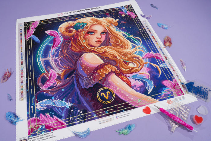 Diamond Painting Aries 22" x 22" (55.8cm x 55.8cm) / Square with 64 Colors including 4 ABs and 1 Iridescent Diamonds / 50,176