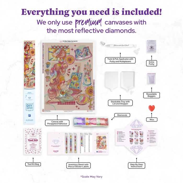 Diamond Painting Artsy Girl 25.6" x 35.4" (65cm x 89.9cm) / Square With 62 Colors Including 2 ABs and 6 Fairy Dust Diamonds / 94,221