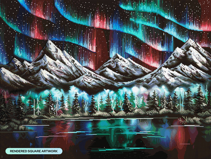 Diamond Painting Aurora Lake 36.6" x 27.6" (92.8cm x 69.9cm) / Square with 90 Colors including 2 ABs and 6 Fairy Dust Diamonds / 104,813