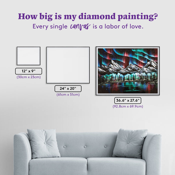 Diamond Painting Aurora Lake 36.6" x 27.6" (92.8cm x 69.9cm) / Square with 90 Colors including 2 ABs and 6 Fairy Dust Diamonds / 104,813