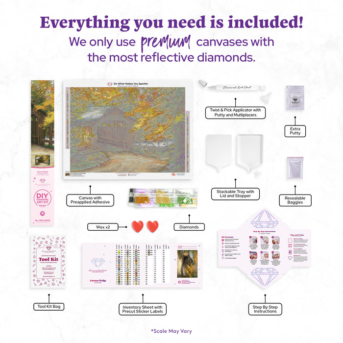 Diamond Painting Autumn Bridge 27" x 20″ (69cm x 51cm) / Round with 54 Colors including 3 ABs / 44,344