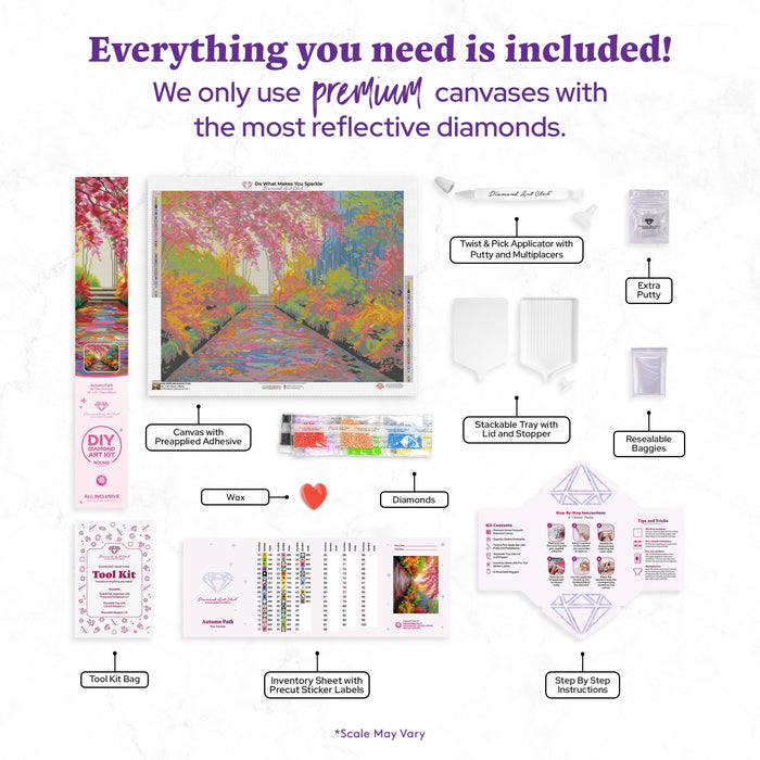 Diamond Painting Autumn Path 28" x 22″ (71cm x 56cm) / Round with 45 Colors including 2 ABs / 49,896