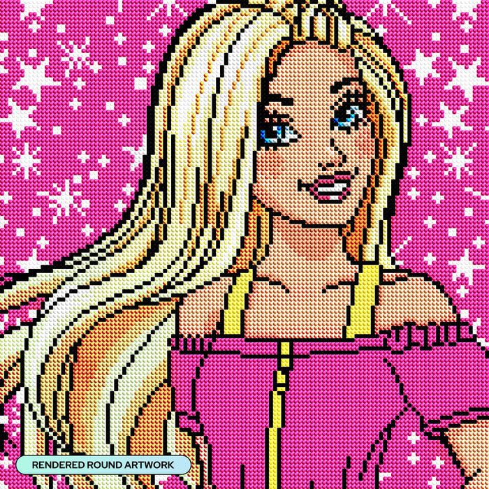 Diamond Painting Barbie™ 13" x 13" (33cm x 33cm) / Round with 17 Colors including 1 AB and 1 Special Diamond and 2 Fairy Dust Diamonds / 14,400