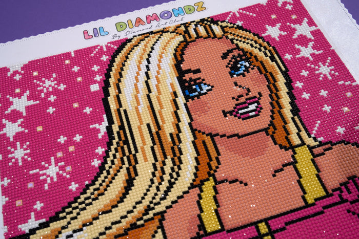 Diamond Painting Barbie 13" x 13" (33cm x 33cm) / Round with 17 Colors including 1 AB and 1 Special Diamond and 2 Fairy Dust Diamonds / 14,400