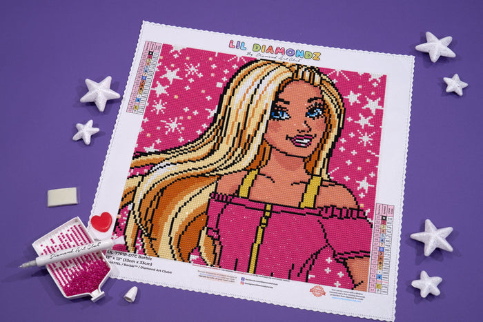 Diamond Painting Barbie 13" x 13" (33cm x 33cm) / Round with 17 Colors including 1 AB and 1 Special Diamond and 2 Fairy Dust Diamonds / 14,400