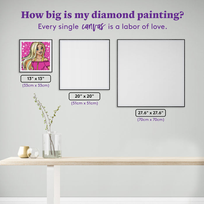 Diamond Painting Barbie™ 13" x 13" (33cm x 33cm) / Round with 17 Colors including 1 AB and 1 Special Diamond and 2 Fairy Dust Diamonds / 14,400