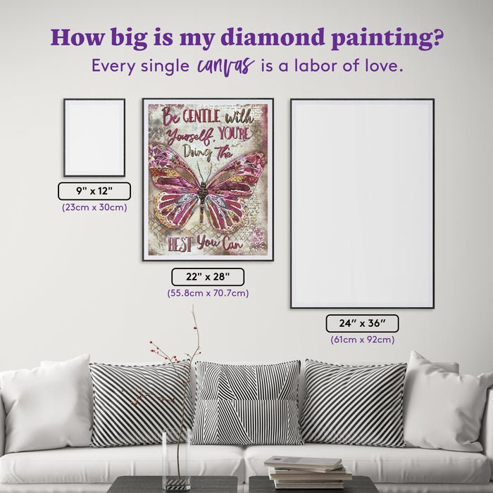Diamond Painting Be Gentle Butterfly 22" x 28" (55.8cm x 70.7cm) / Square with 49 colors including 2 ABs and 1 Electro Diamond and 1 Special Diamond and 2 Fairy Dust Diamonds / 63,616