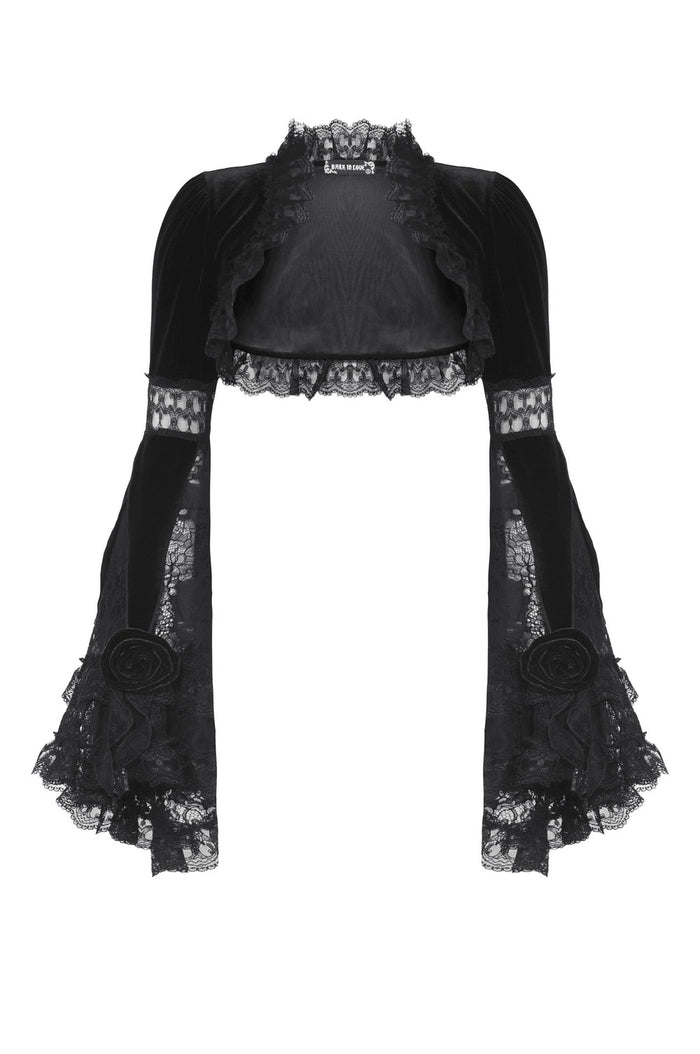 high collar ruffled lace cropped coat