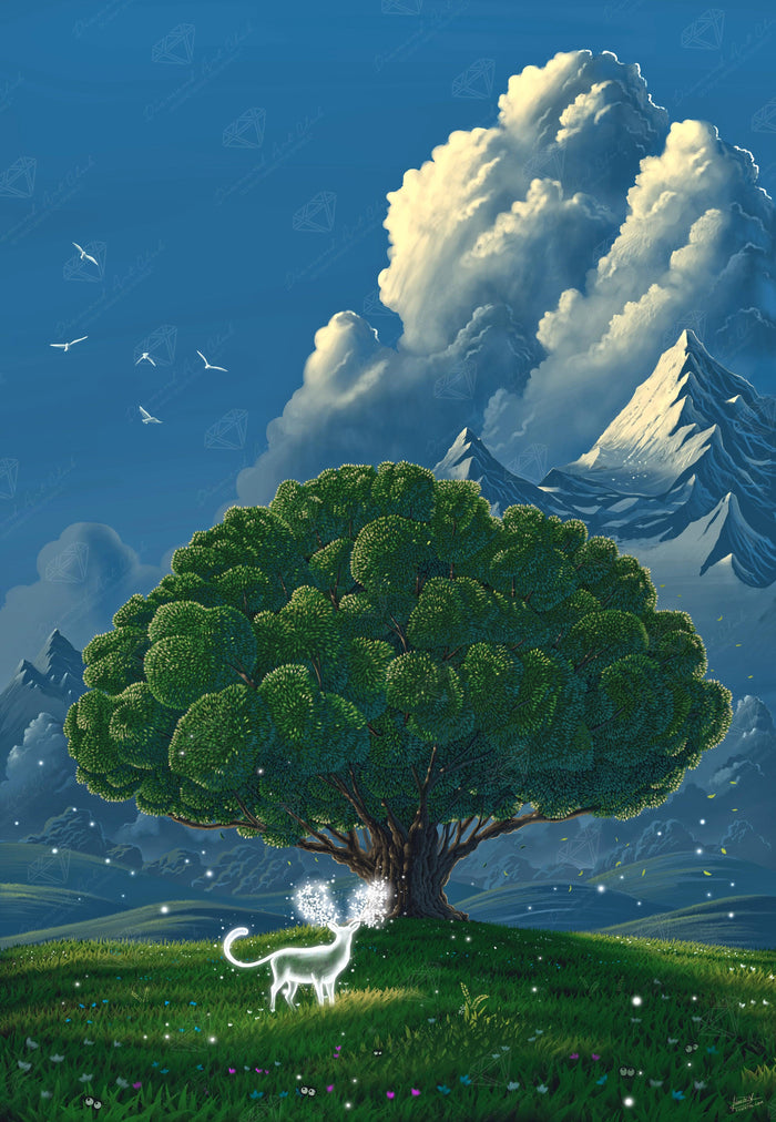 Diamond Painting Big Tree with Deer 20" x 29" (50.8cm x 73.5cm) / Square with 35 Colors including 3 ABs and 1 Fairy Dust Diamonds / 60,180
