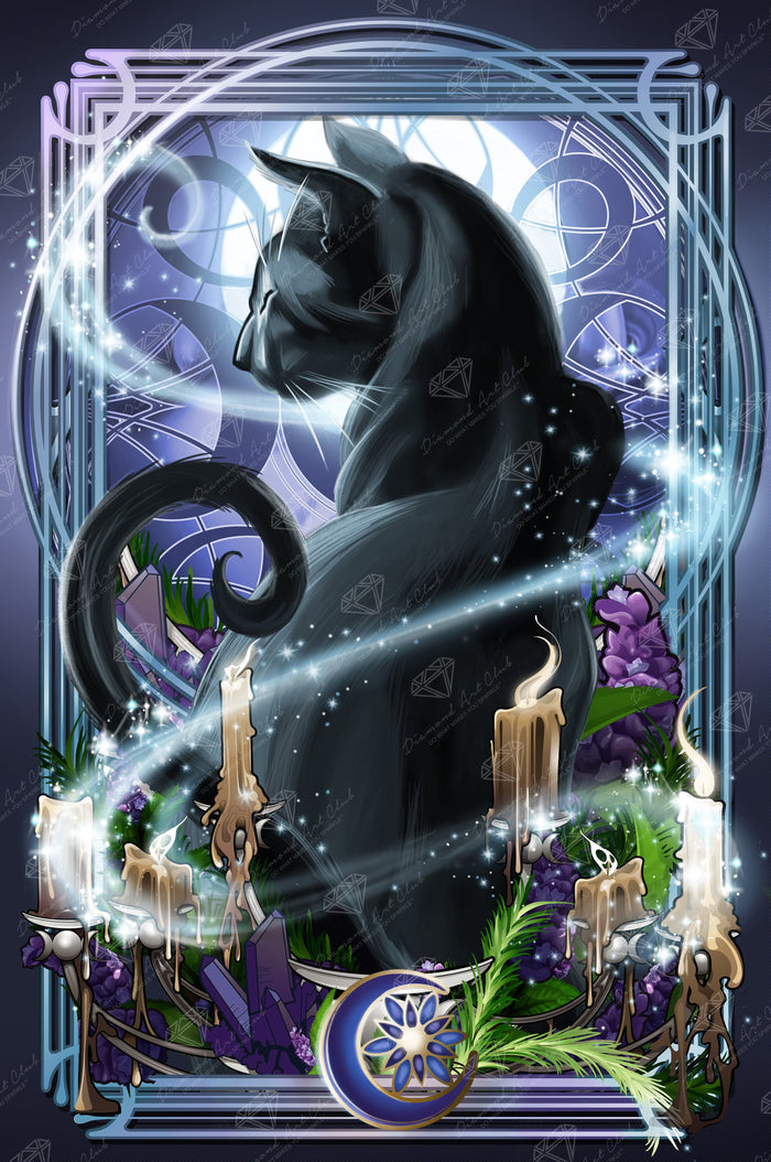 Diamond Painting Black Lavender Cat 22" x 33" (55.6cm x 83.7cm) / Round With 56 Colors Including 2 ABs and 4 Fairy Dust Diamonds / 61,408