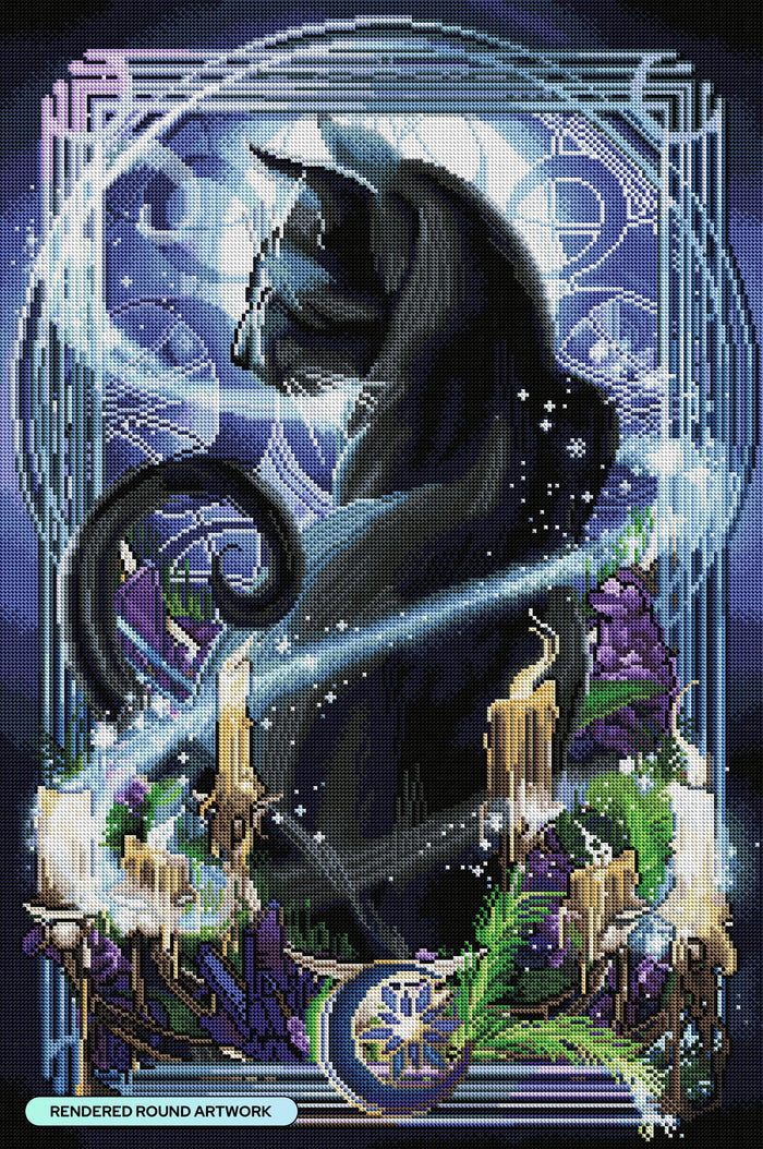Diamond Painting Black Lavender Cat 22" x 33" (55.6cm x 83.7cm) / Round With 56 Colors Including 2 ABs and 4 Fairy Dust Diamonds / 61,408