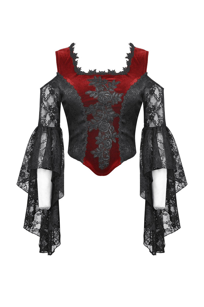 Blood Pact Embroidered Cold Shoulder Top - womens tops - VampireFreaks - Dark In Love