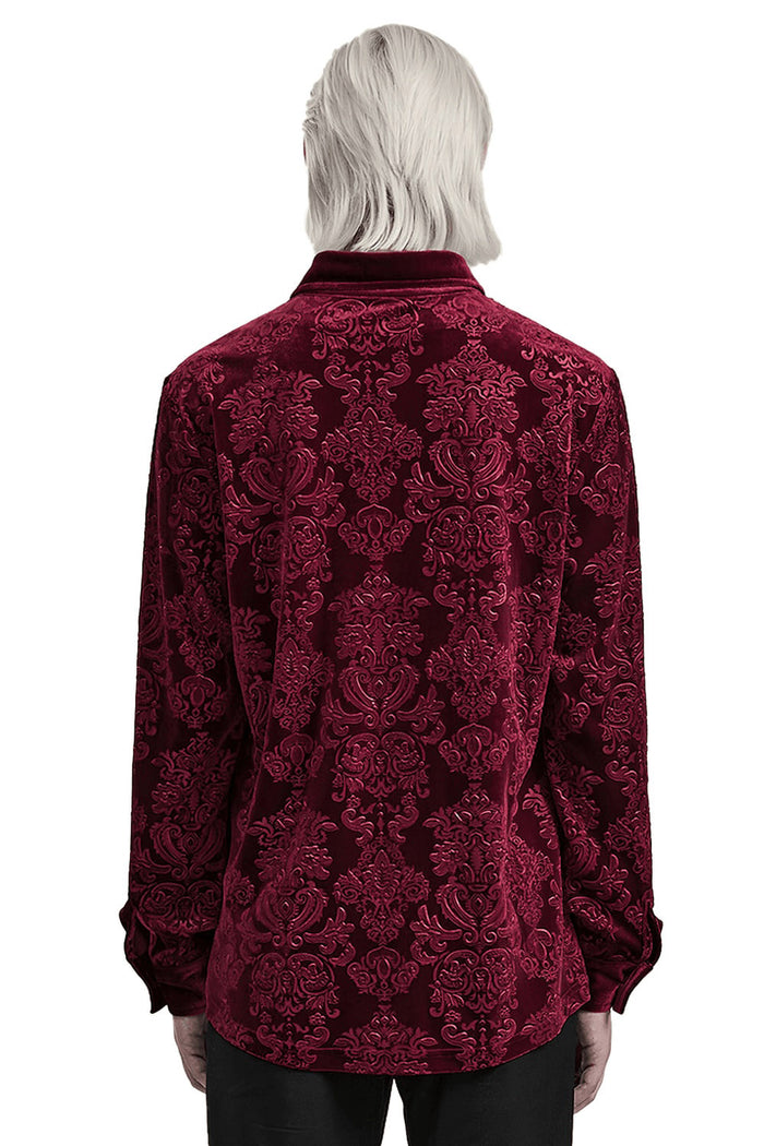 long sleeve button Down mens red damask shirt