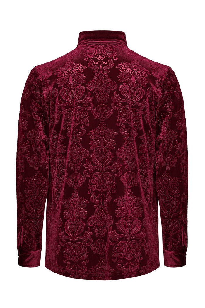 vampire long sleeve button Down mens red damask shirt