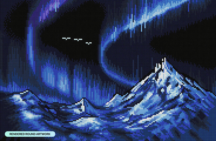 Diamond Painting Blue Aurora Mountains 20" x 13" (50.6cm x 33cm) / Round with 18 Colors including 1 AB and 3 Fairy Dust Diamonds / 22,080