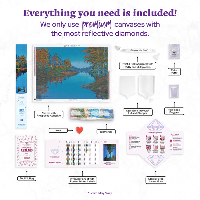 Diamond Painting Blue Lake Paradise 38.6" x 27.6" (98cm x 70cm) / Square with 58 Colors including 4 Fairy Dust Diamonds / 110,433