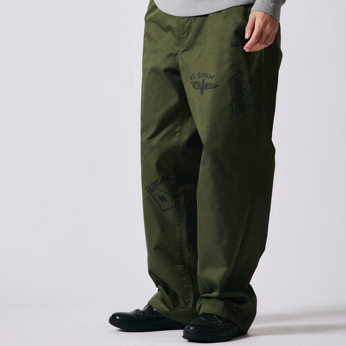 BR-25442 AUTHENTIC T/C CHINO PRINT PANTS - KHAKI