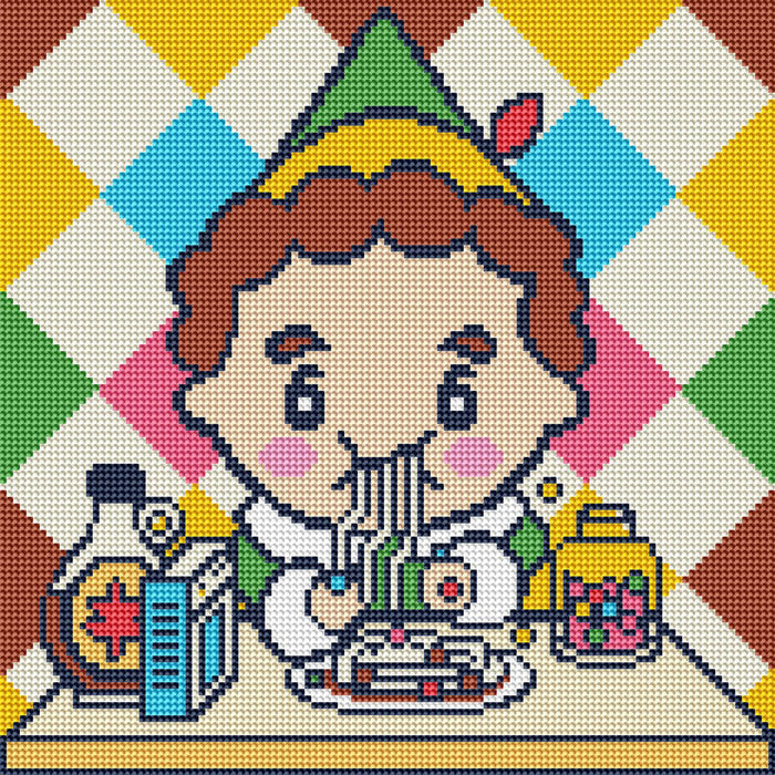 Diamond Painting Breakfast Spaghetti 13" x 13" (33cm x 33cm) / Round With 17 Colors Including 5 ABs / 13,689