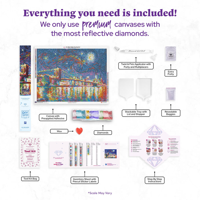 Diamond Painting Brooklyn Bridge at Night 36.6" x 27.6" (93cm x 70cm) / Square with 59 Colors including 3 ABs and 2 Fairy Dust Diamonds / 104,813
