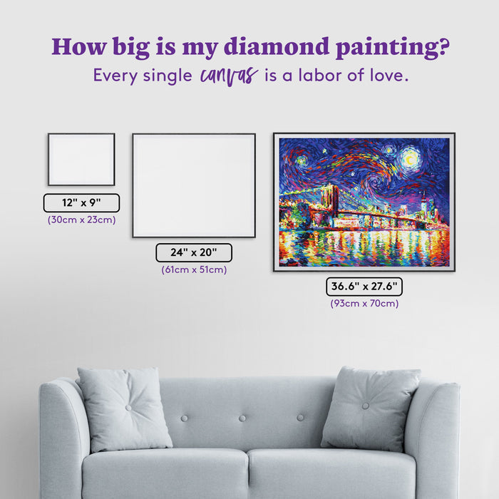 Diamond Painting Brooklyn Bridge at Night 36.6" x 27.6" (93cm x 70cm) / Square with 59 Colors including 3 ABs and 2 Fairy Dust Diamonds / 104,813