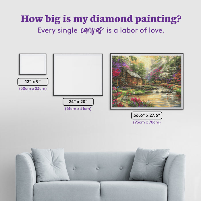Diamond Painting Brookside Retreat 36.6" x 27.6″ (93cm x 70cm) / Square with 55 Colors including 2 ABs / 102,210