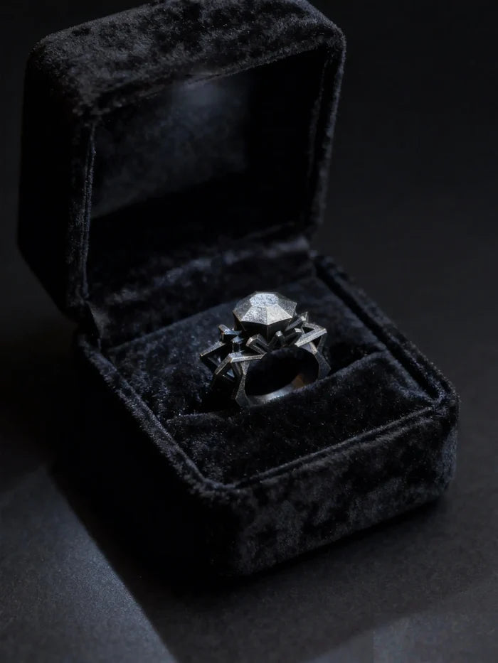 Brutalist Metal Solitaire Ring in 925 sterling silver, full view