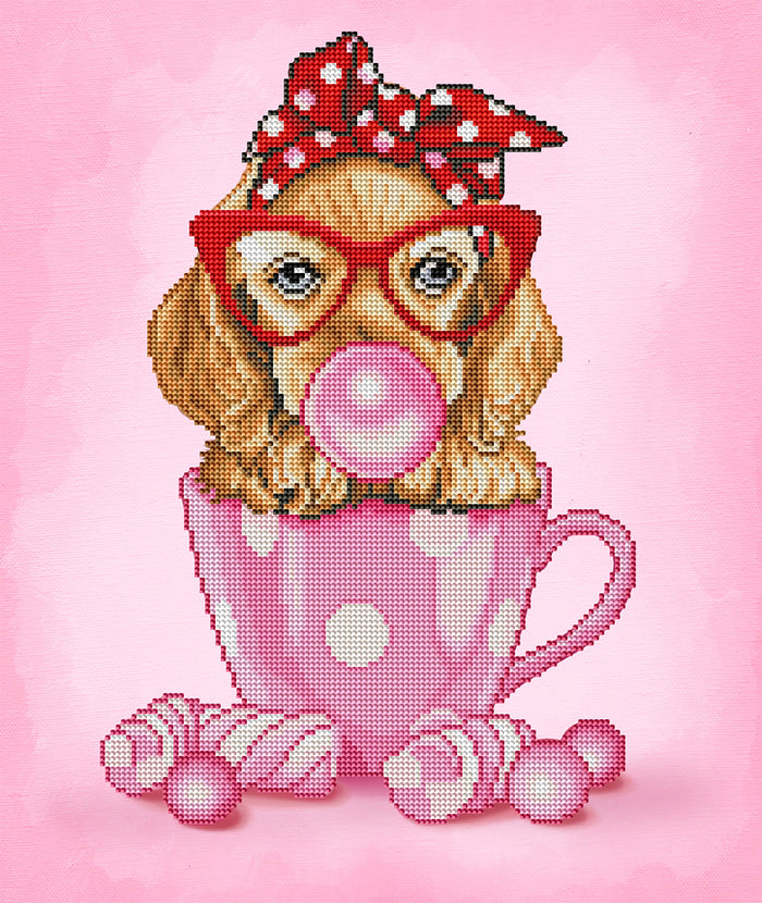 Diamond Painting Bubblegum Spaniel 16" x 19″ (41cm x 48cm) / Round with 27 Colors including 1 AB / 9,562