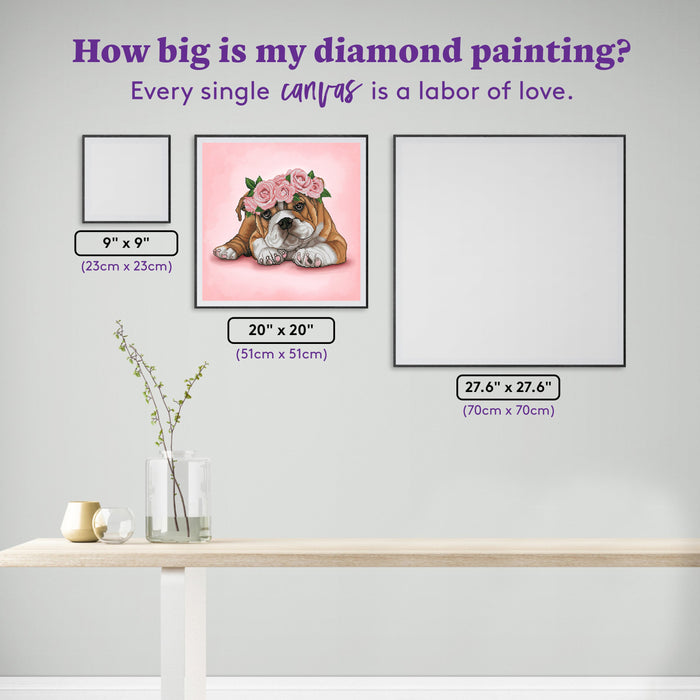 Diamond Painting Bulldog & Roses 20" x 20" (51cm x 51cm) / Square with 30 Colors including 4 ABs / 13,911
