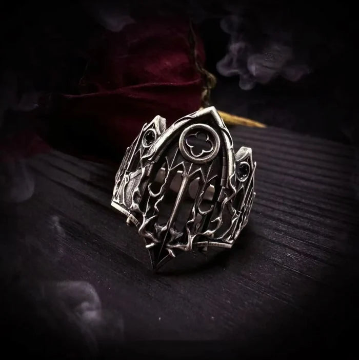 Burning Cathedral Ring in 925 sterling silver, full view