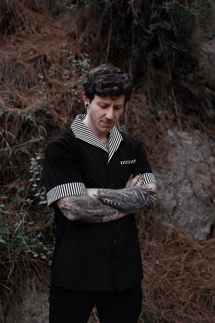 rockabilly striped goth button down shirt