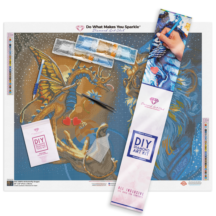 Diamond Painting Butterfly Dragon 28" x 22" (71cm x 56cm) / Square with 34 Colors including 4 ABs / 62,101