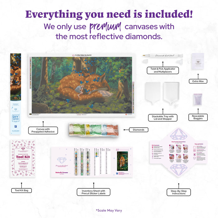 Diamond Painting Butterfly Dreams 45.7" x 25.6" (116cm x 65cm) / Square with 55 Colors including 2 ABs and 3 Fairy Dust Diamonds and 1 Iridescent Diamonds / 121,365
