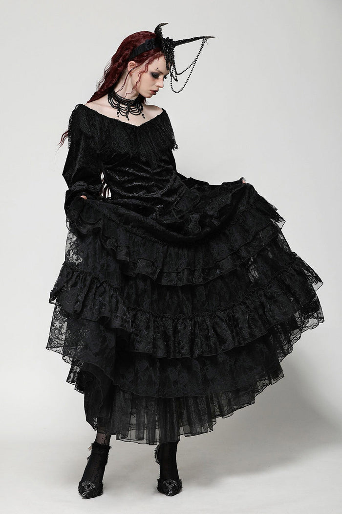 womens ruffled long skirt by dark in love